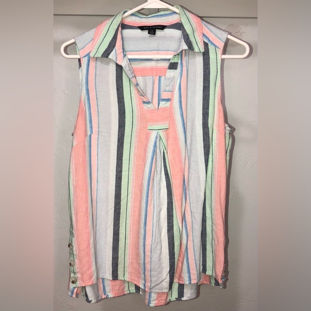 Zac & Rachel Multi-Colored Striped Sleeveless Blouse Size M